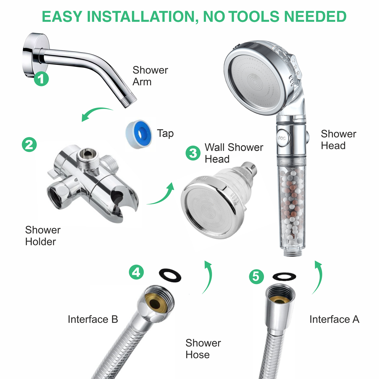 High Pressure Handheld Shower Head + Wall Showerhead Combo